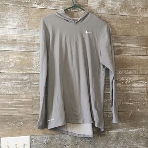 Nike Men's Light Gray Hooded Long Sleeve T Shirt size small